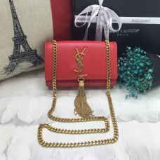 YSL Bolso pequeño de cuero con cadena de borlas 17cm Oro rojo