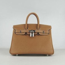 Hermes Birkin 25cm Bolso 6068 café claro plata