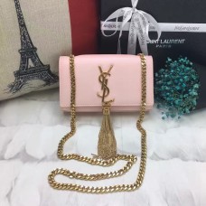 YSL Bolso pequeño de piel con cadena y borlas 17cm Oro rosa claro