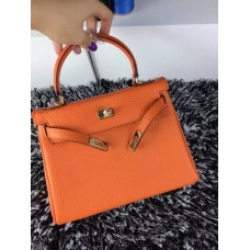 Hermes Kelly 25cm Togo Cuero Naranja Oro