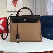 Hermes Herbag 31cm Bolso de lona color caqui