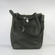 Hermes So Kelly 28cm Togo Leather Shoulder Bag Negro Plata