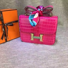 Hermes Constance 23cm Croco Cuero Rosa