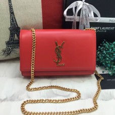YSL Bolso De Cadena De Cuero Liso 22cm Rojo