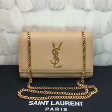 YSL Caviar Leather Chain Bag 22cm Albaricoque Dorado