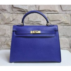 Hermes Kelly 32cm Bolso de cuero Epsom Azul eléctrico Oro