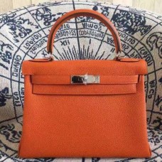 Hermes Kelly 28cm Bolso Togo Cuero Naranja Oro