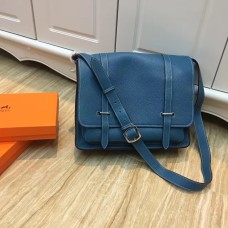 Hermes Steve Hombres Crossbody Bolsa De Cuero Azul
