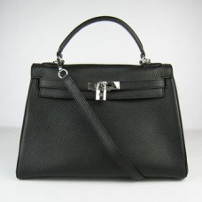 Hermes Kelly 32cm Togo bolso de cuero 6108 negro plata