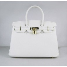 Hermes Birkin 30cm Togo cuero Bolsos blanco dorado