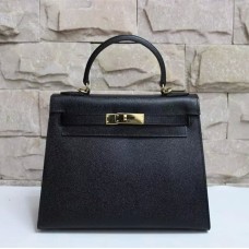 Hermes Kelly 28cm Bolso de cuero Epsom Negro Oro