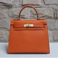 Hermes Kelly 28cm Bolso de cuero Epsom Naranja Oro