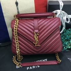 YSL Bolso De Hombro Con Asa Superior 24cm Oro Rojo Oscuro