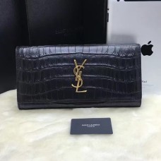 YSL Clutch 27cm Croco Cuero Negro Dorado