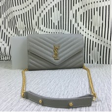 YSL Sobre Cadena Bolso Caviar Cuero Gris 23cm