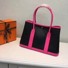 Hermes Garden Party 36cm bolso de cuero negro rosa fuerte