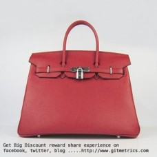 Hermes Birkin 35cm Togo cuero Bolsos rojo plata