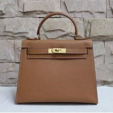 Hermes Kelly 28cm Bolso de cuero Epsom Marrón Dorado