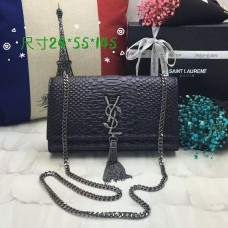YSL Monogram Tassel Chain Bag 24cm Serpiente Negro